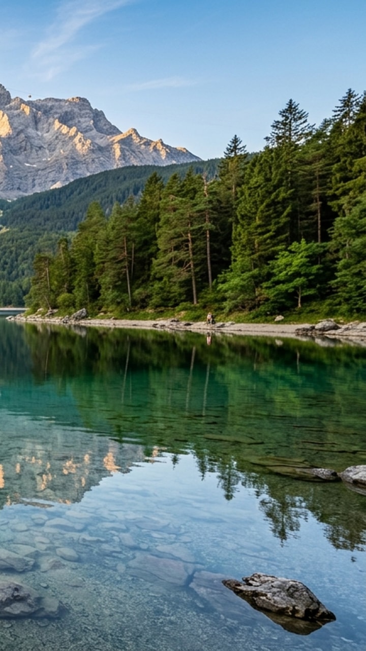 Morning mist over Lake Hintersee in Ramsau Magic Forest